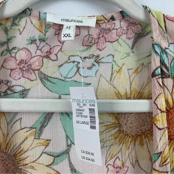 Maurice's NWT Open Front Kimono Topper Pink & Yellow Sunflower Floral Drapey XXL - Picture 12 of 15
